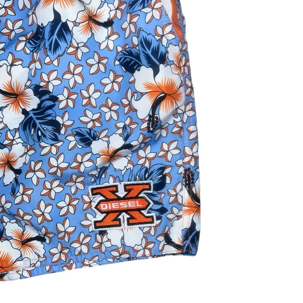 Diesel Men’s XL Floral Hibiscus Swim Trunks‎ Blue Orange XX Patch Y2K
